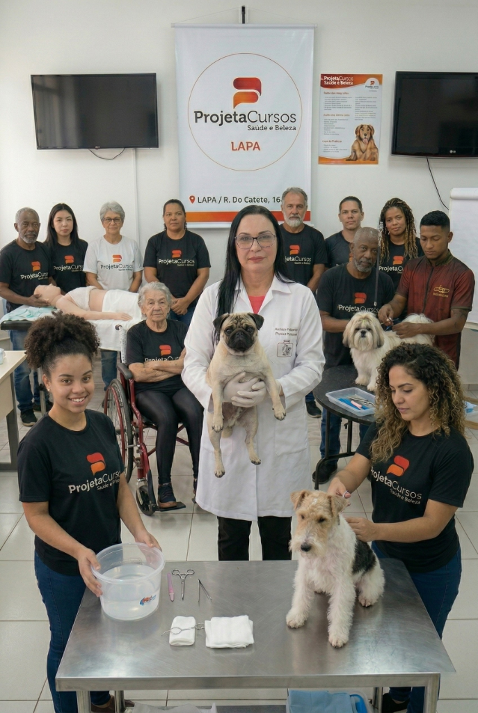 Alunos da Projeta Cursos Lapa em aula prática de Saúde e Beleza